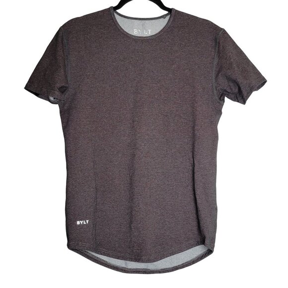 BYLT Mens Drop Cut Lux T-Shirt Short Sleeve Crewneck Striped Gray Red Size S - Picture 1 of 5